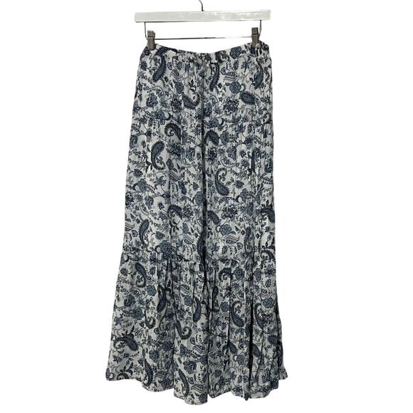 SINGLE THREAD WOMENS XLARGE TIERED FLORAL PRINTED GAUZE MAXI SKIRT BLUE WHITE - Picture 6 of 14